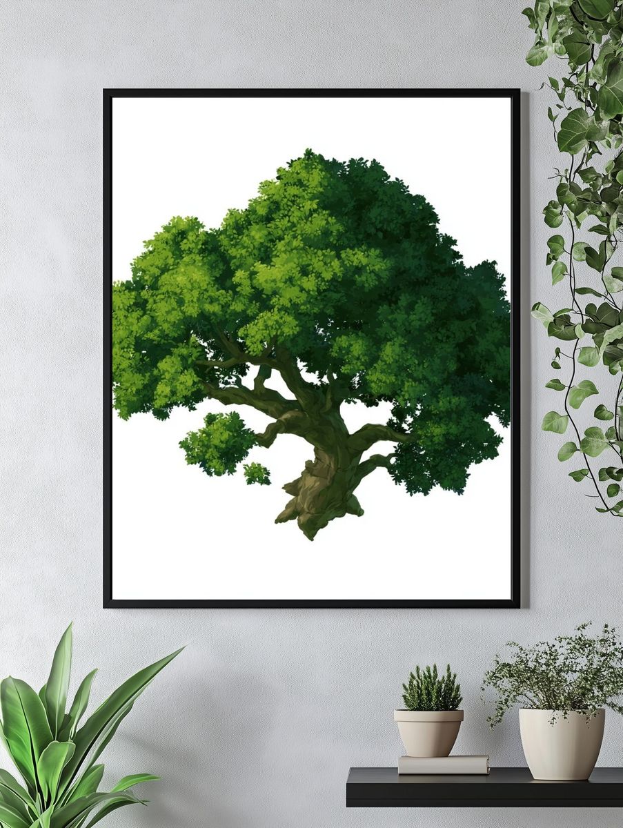 Lush Green Tree Illustration Poster. — room view 4