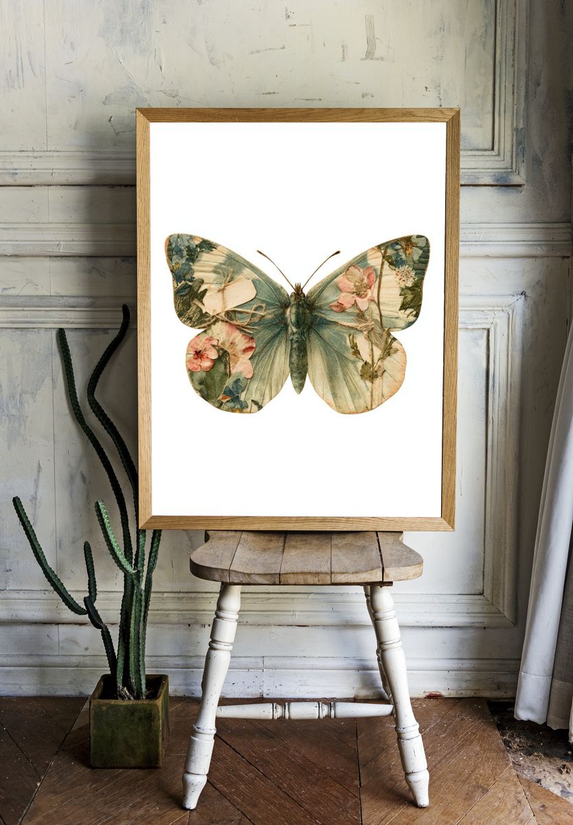 Botanical Butterfly Illustration Poster. — room view 1