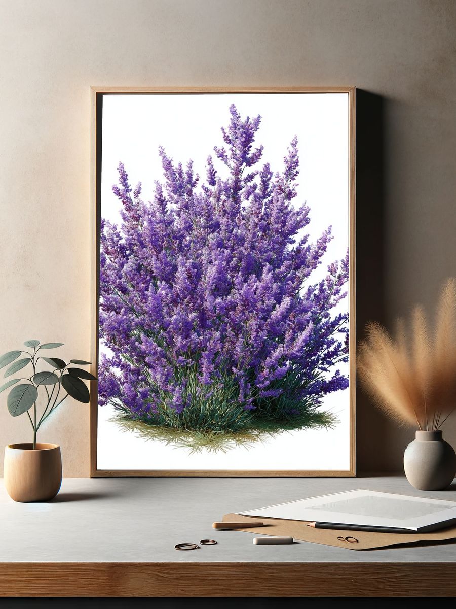 Purple Lavender Bush Botanical Print. — room view 2