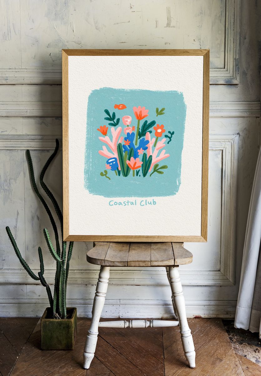 Coastal Club Floral Illustration Poster. — room view 1