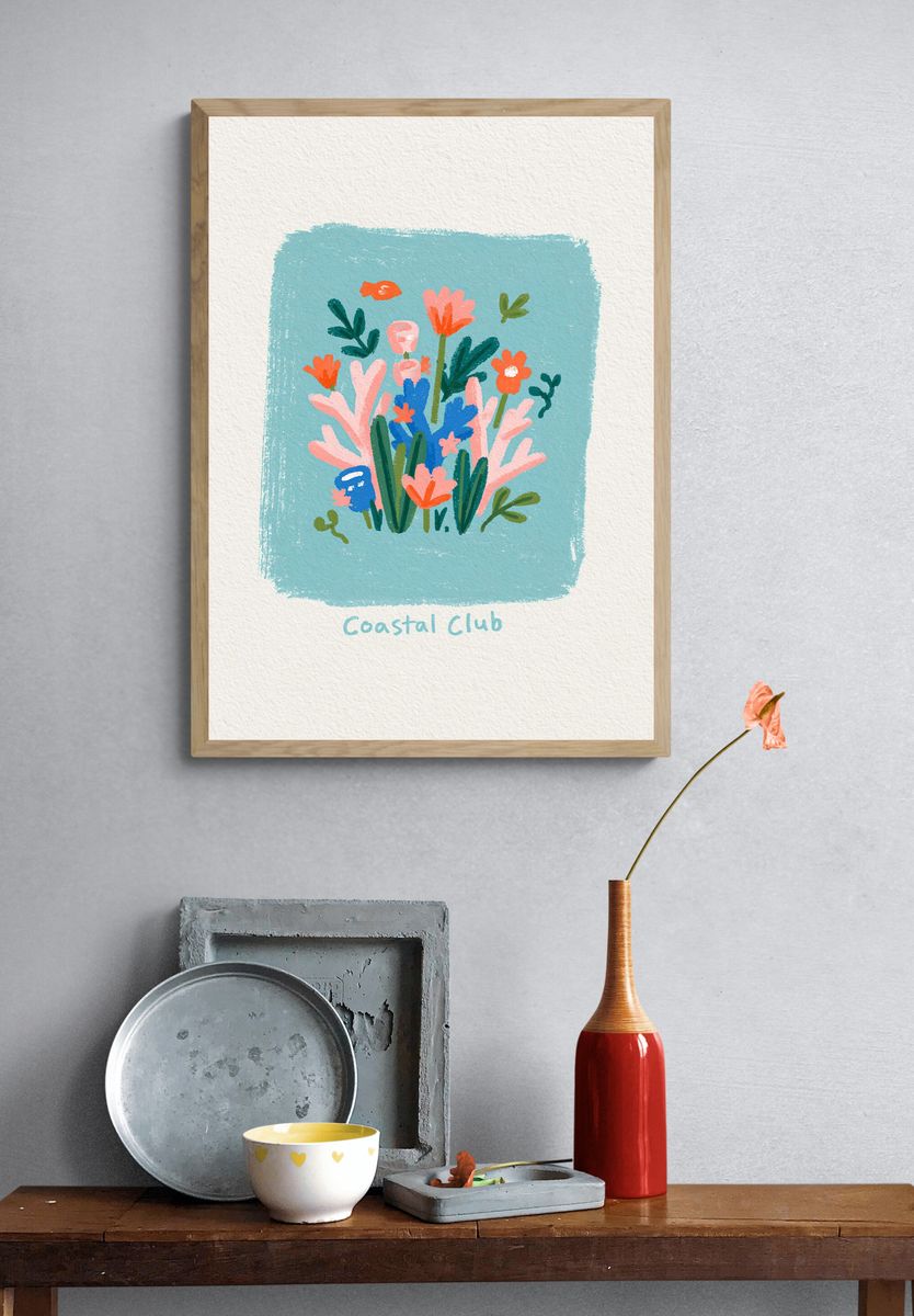 Coastal Club Floral Illustration Poster. — room view 3