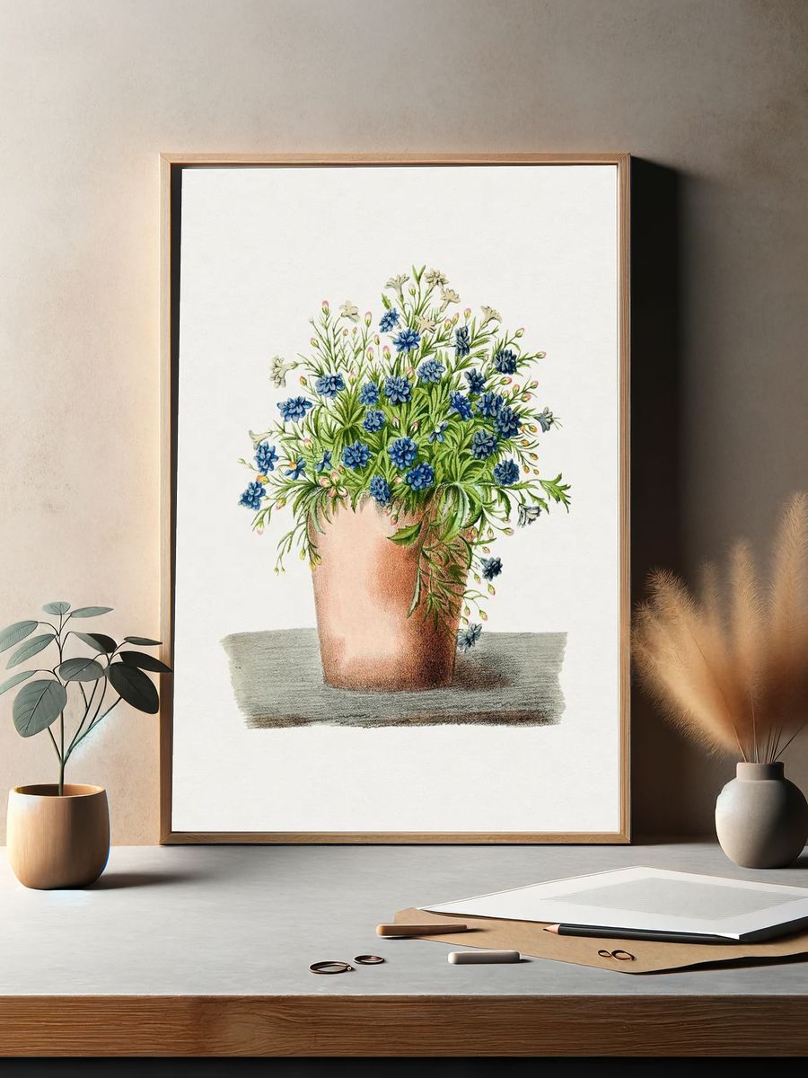 Hand drawn garden lobelia pot. — room view 2