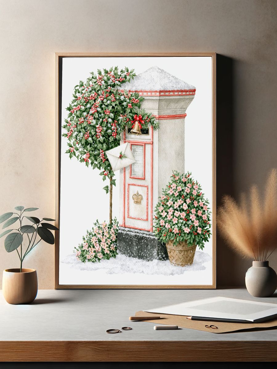 Holiday Mailbox Watercolor Print. — room view 2