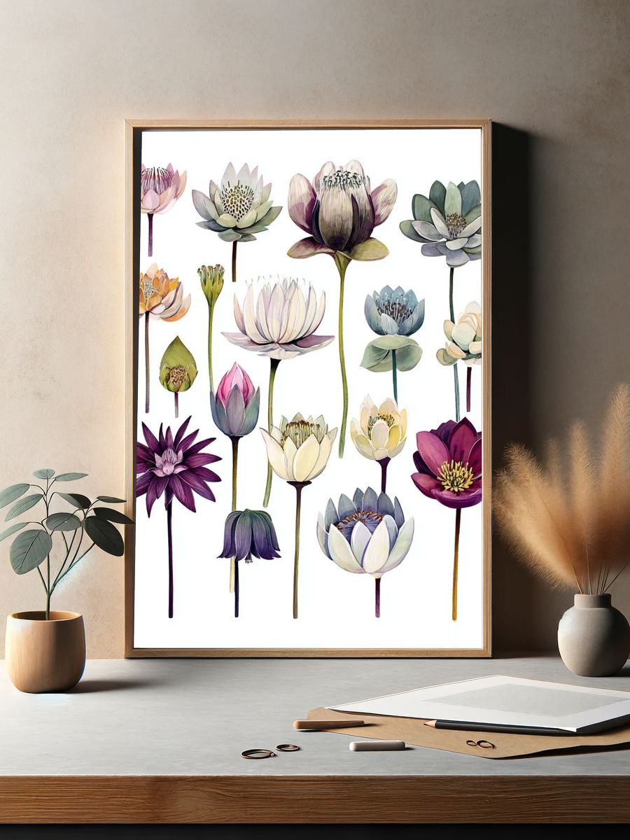 Lotus Blooms Watercolor Print. — room view 2