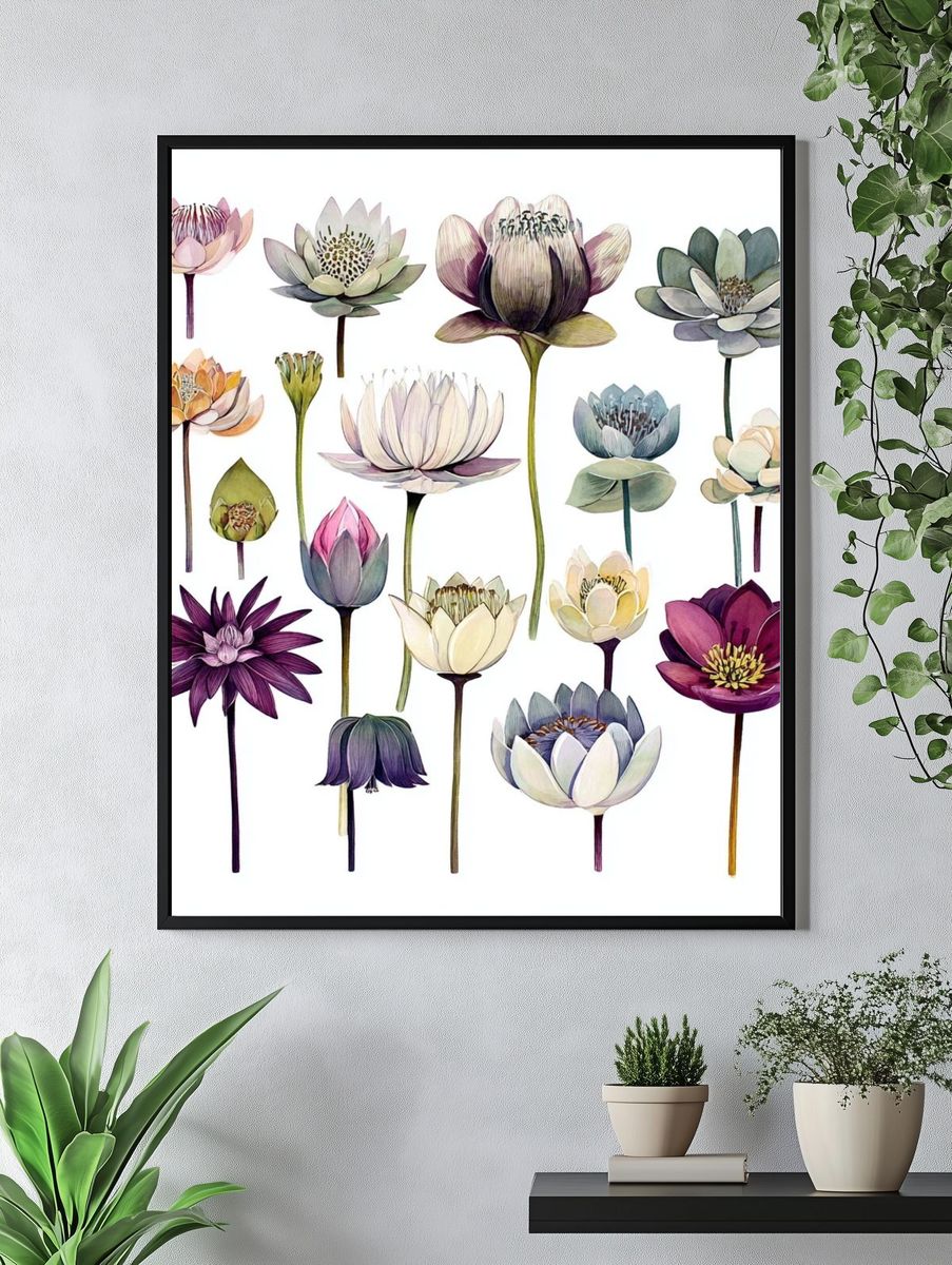 Lotus Blooms Watercolor Print. — room view 4