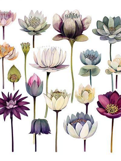 Lotus Blooms Watercolor Print.