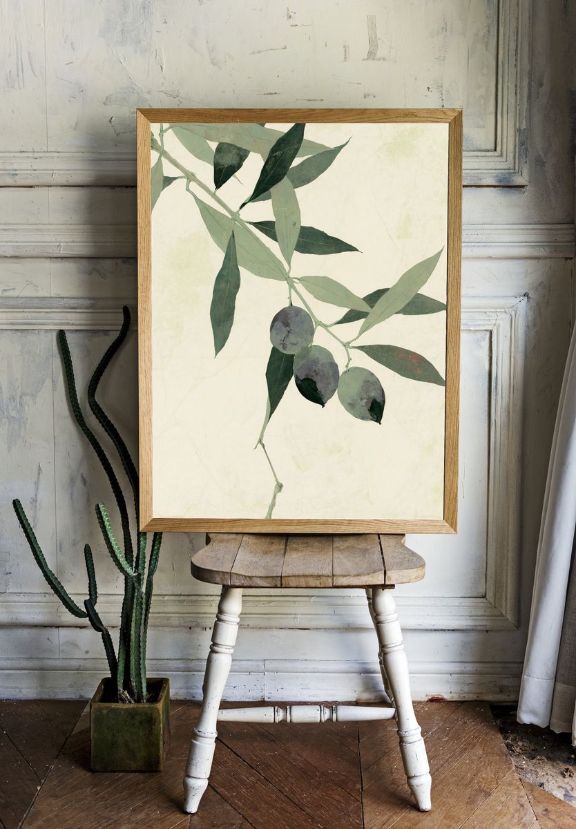 Olive Branch Botanical Print. room preview