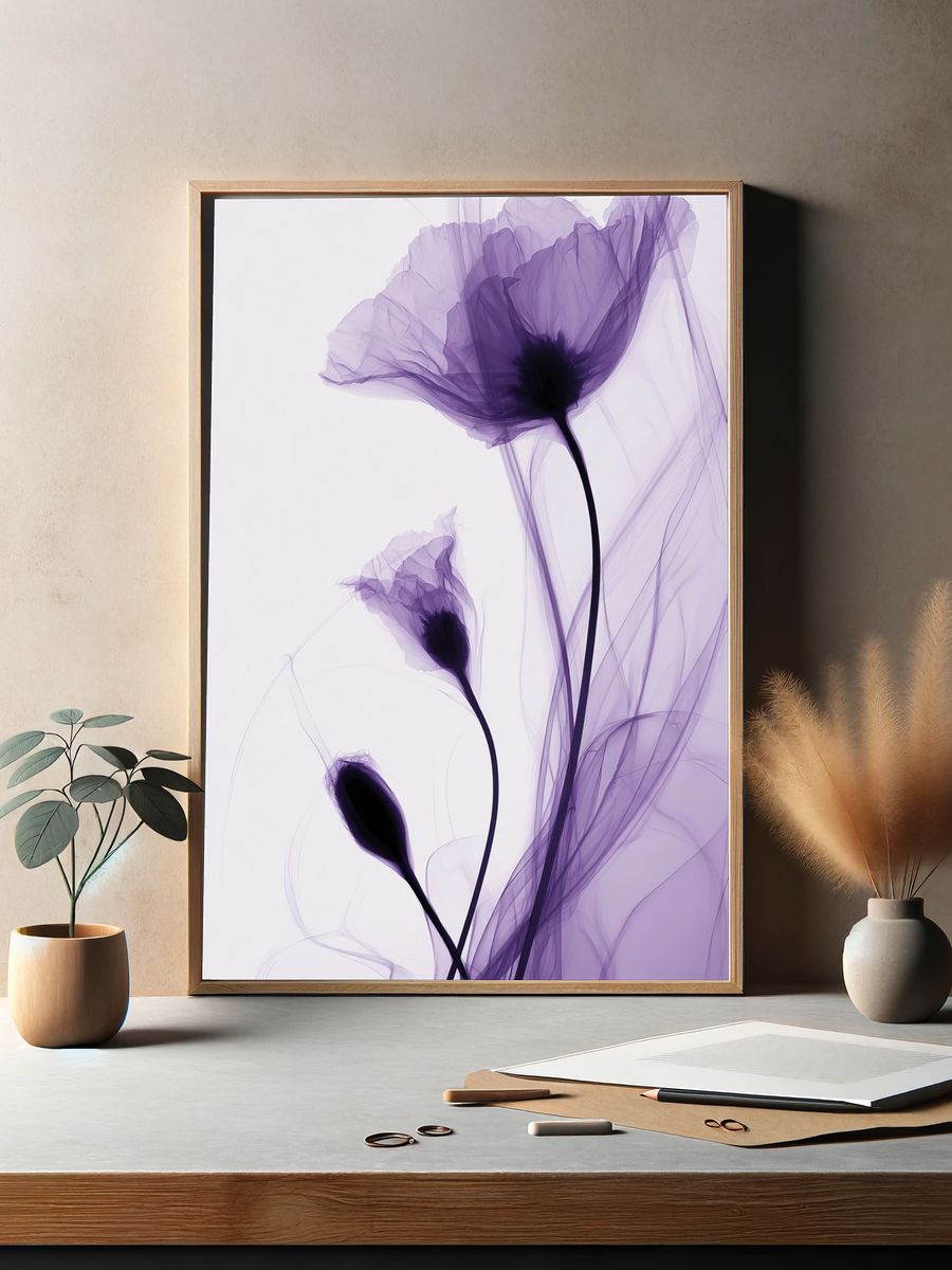 Purple Floral Abstract Print. — room view 2