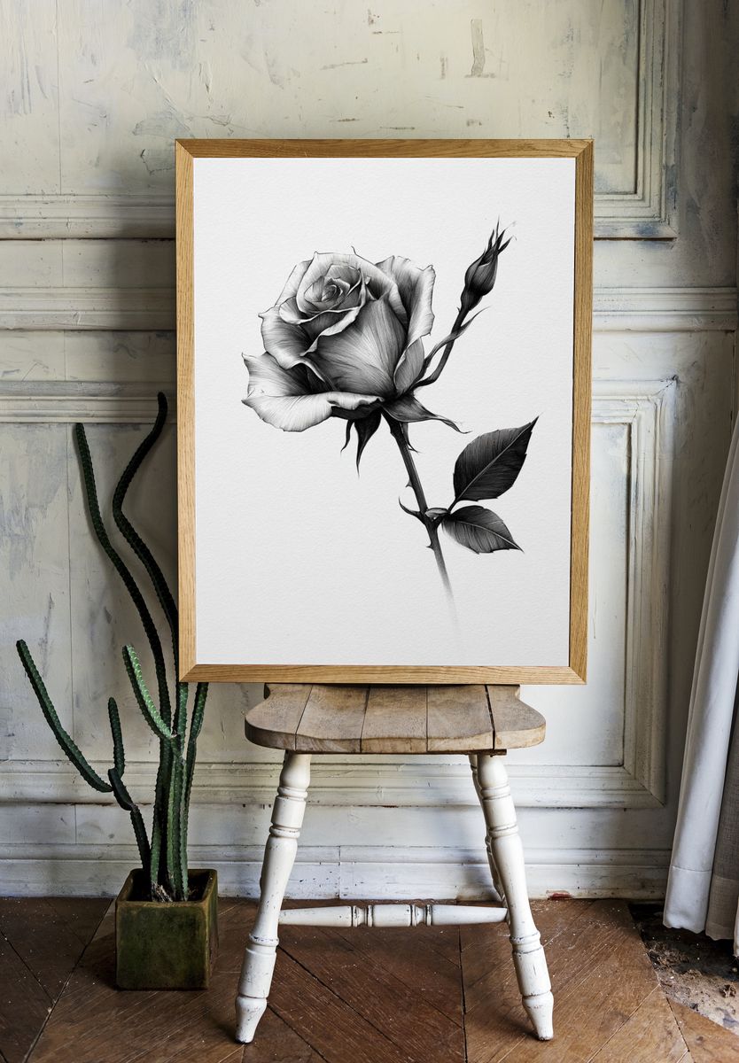 Black Rose Botanical Print. room preview