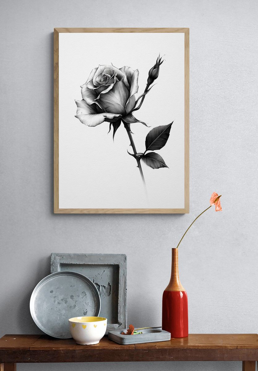 Black Rose Botanical Print. — room view 3