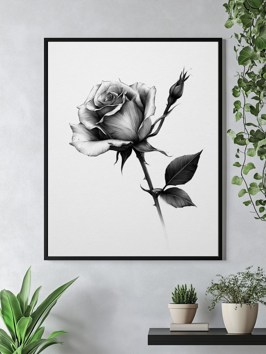 Black Rose Botanical Print. — room view 4