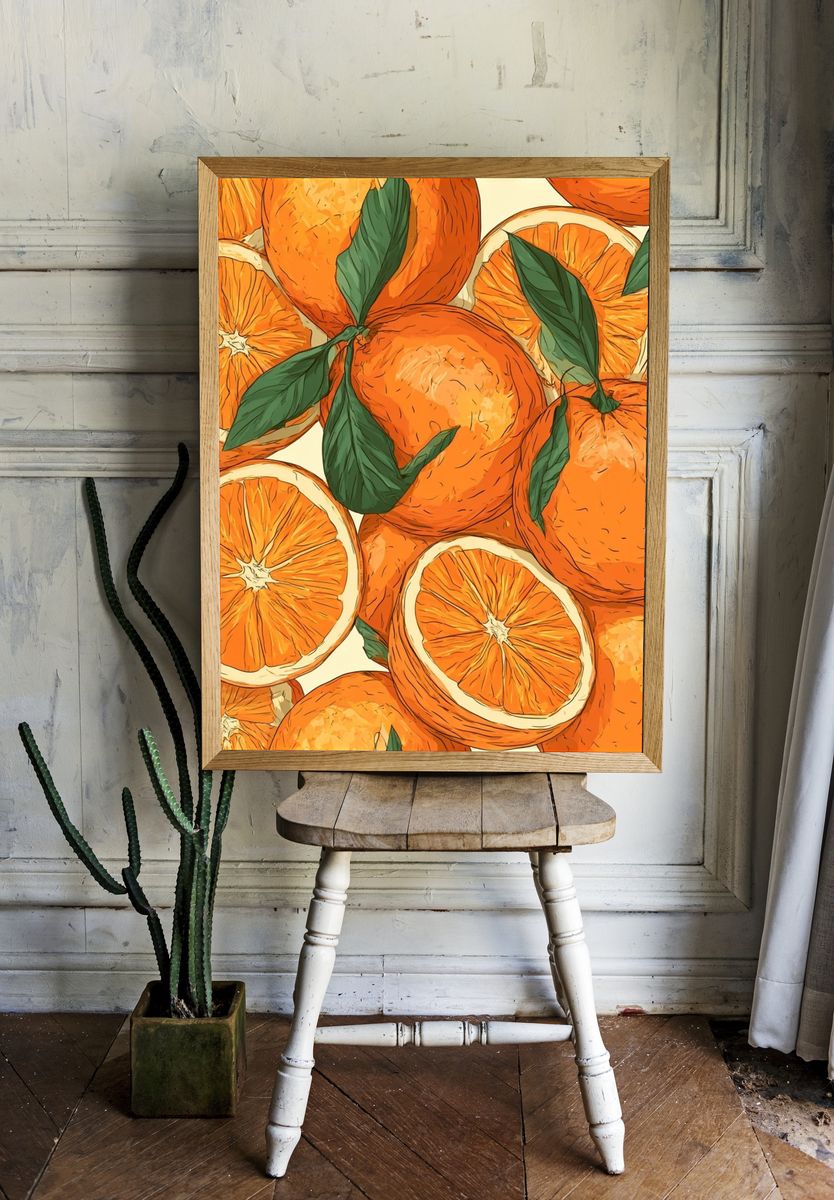 Orange Citrus Pattern Poster. — room view 1
