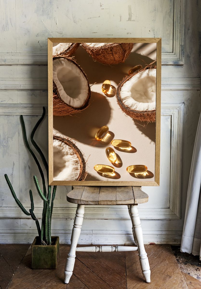 Coconut and Golden Capsules Poster. — room view 1
