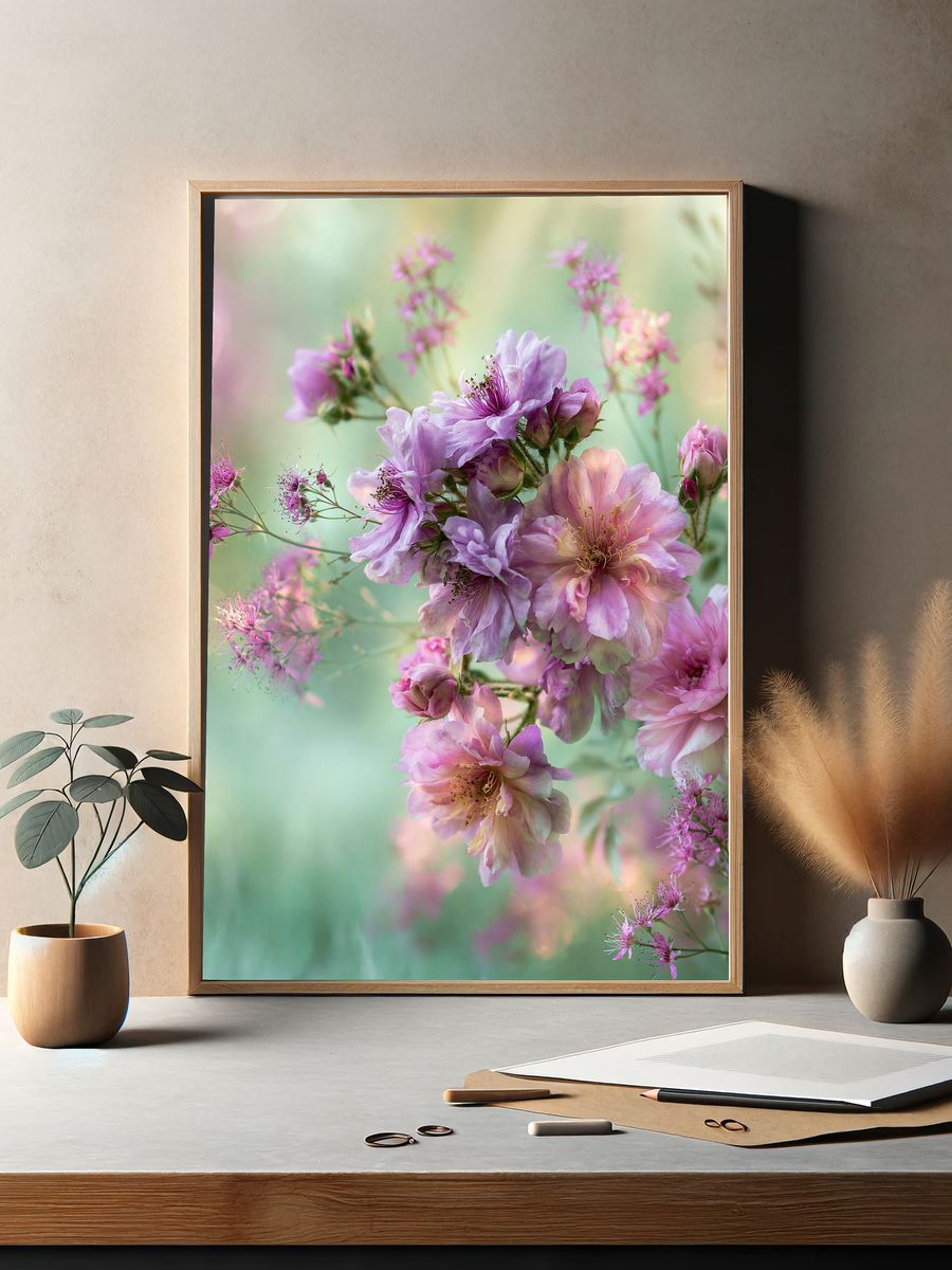 Pastel Cherry Blossom Floral Print. — room view 2