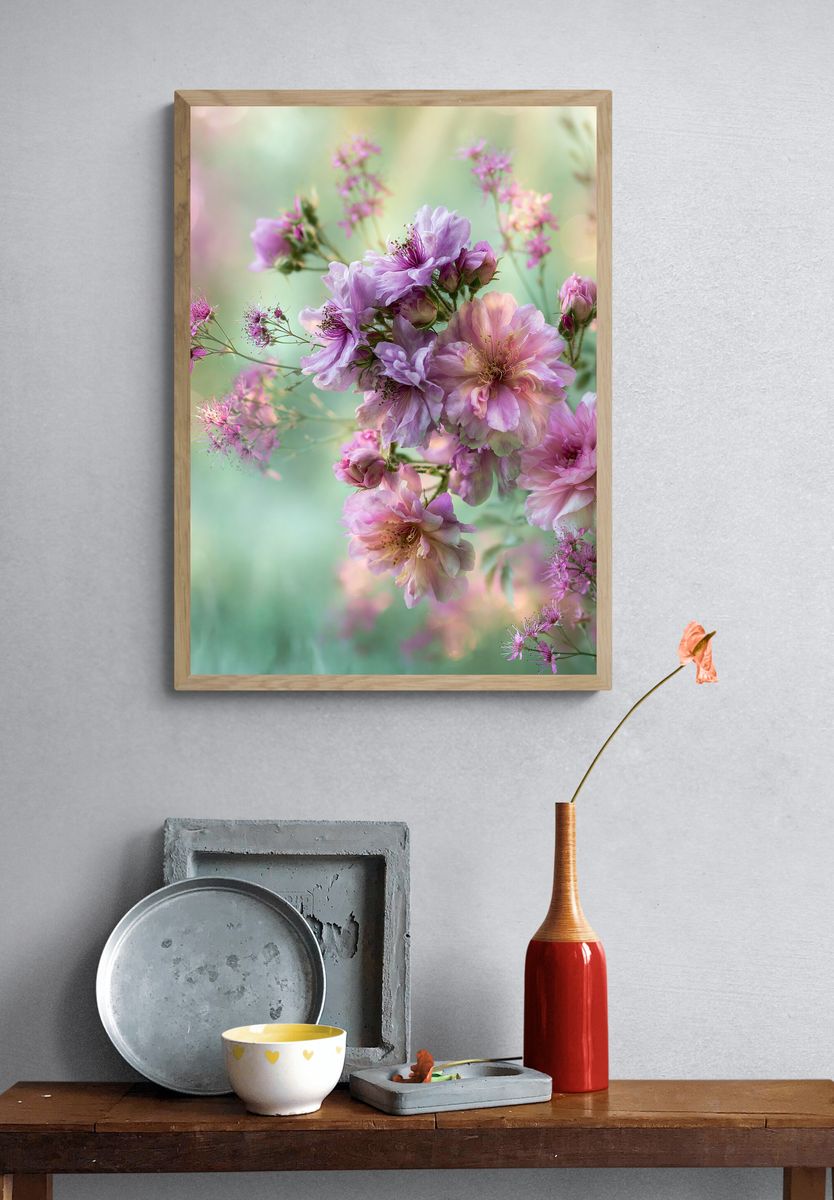 Pastel Cherry Blossom Floral Print. — room view 3