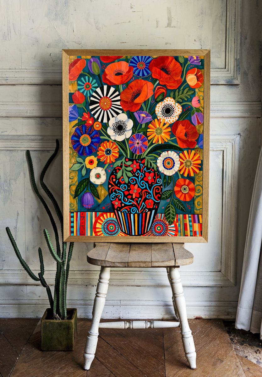 Colorful Floral Bouquet Illustration Poster. room preview
