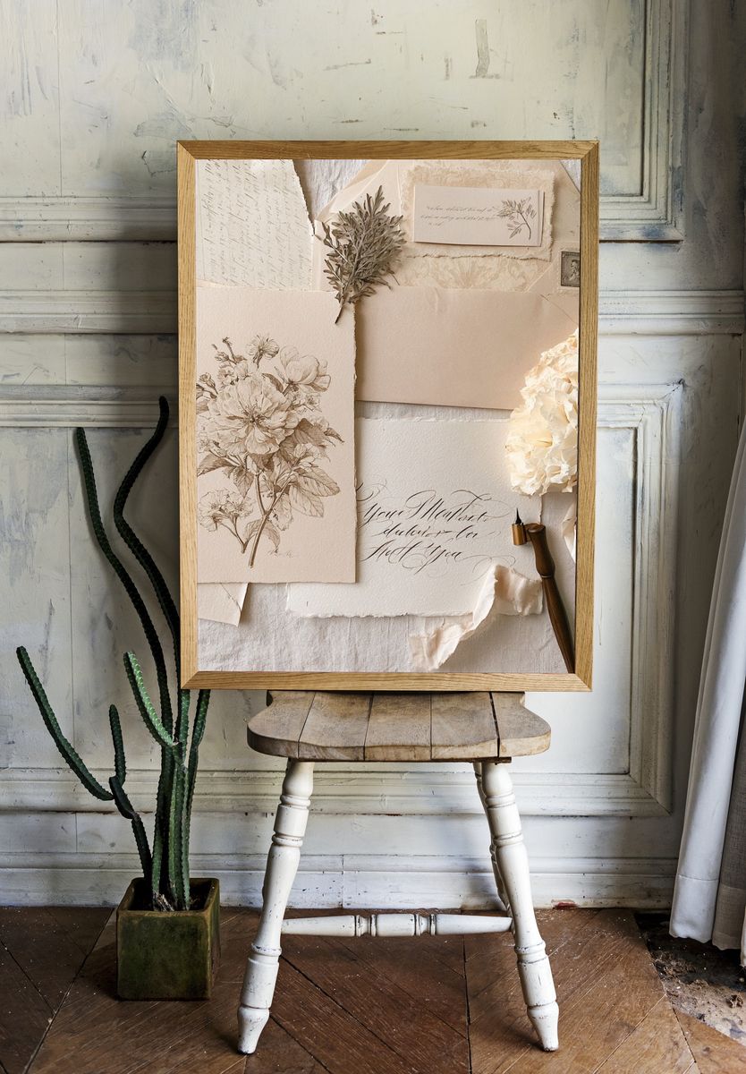 Vintage Botanical Collage Poster. — room view 1