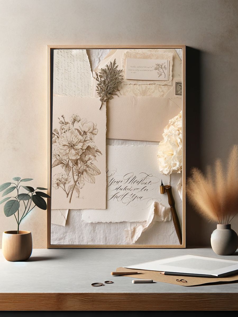 Vintage Botanical Collage Poster. — room view 2