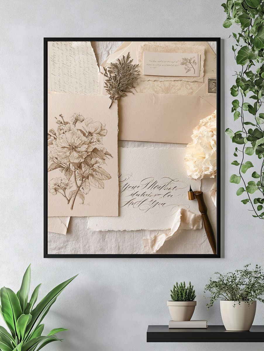 Vintage Botanical Collage Poster. — room view 4