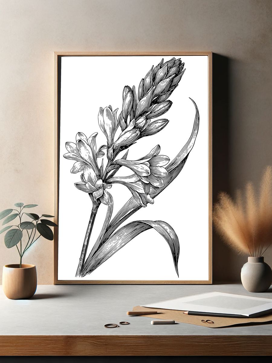 Botanical Flower Line Art Poster. — room view 2
