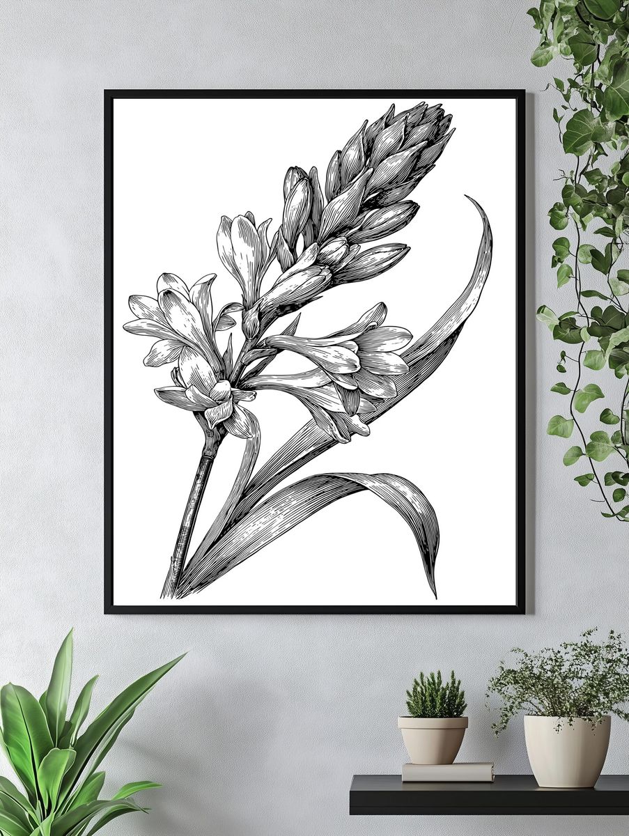 Botanical Flower Line Art Poster. — room view 4