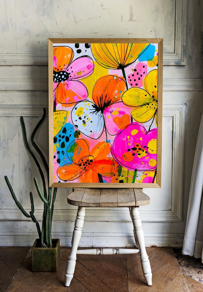 Neon Wildflower Bloom Poster. room preview