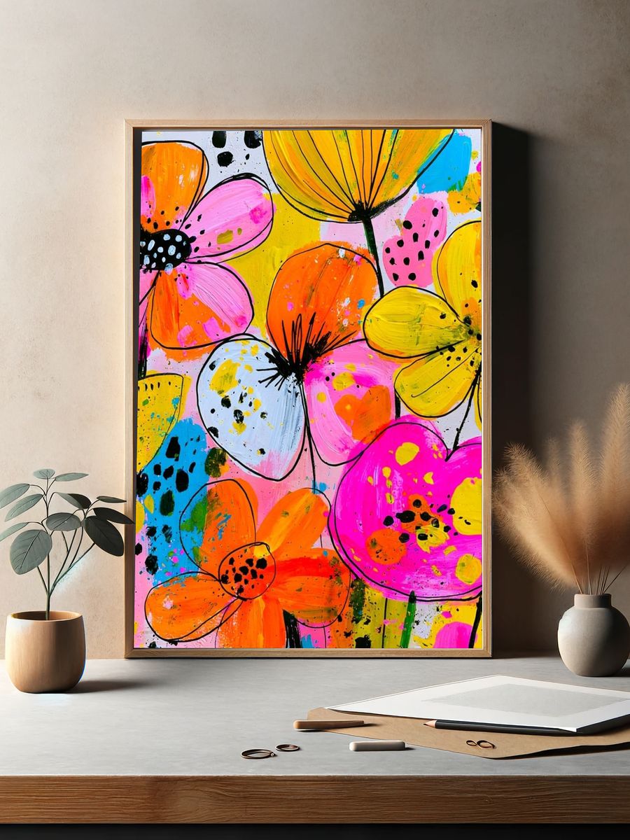 Neon Wildflower Bloom Poster. — room view 2