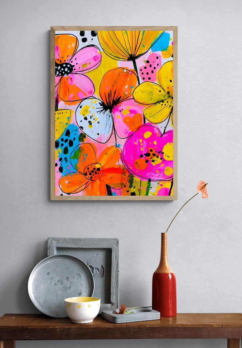 Neon Wildflower Bloom Poster. — room view 3