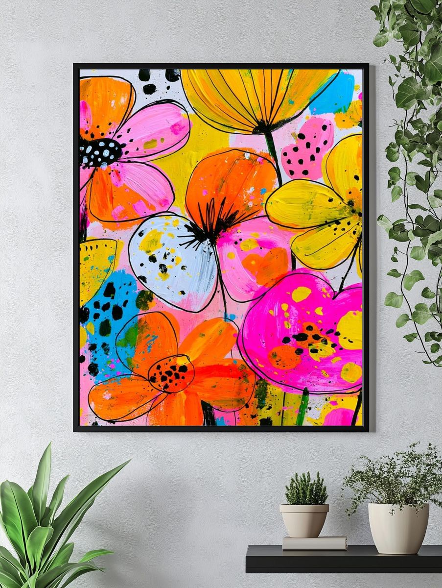 Neon Wildflower Bloom Poster. — room view 4
