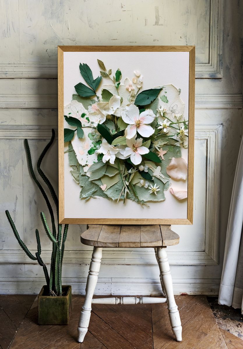 Pressed Floral Collage Botanical Print. room preview