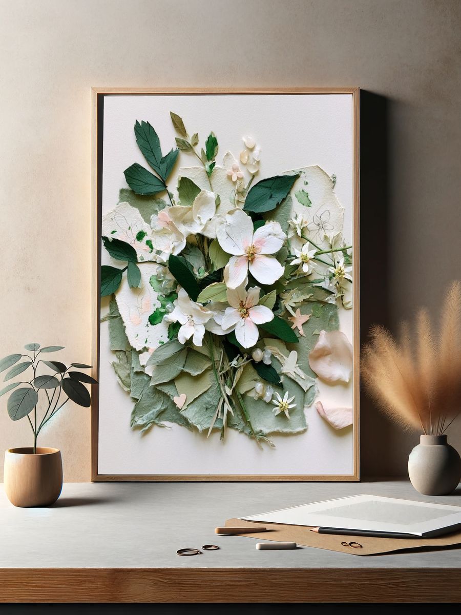 Pressed Floral Collage Botanical Print. — room view 2