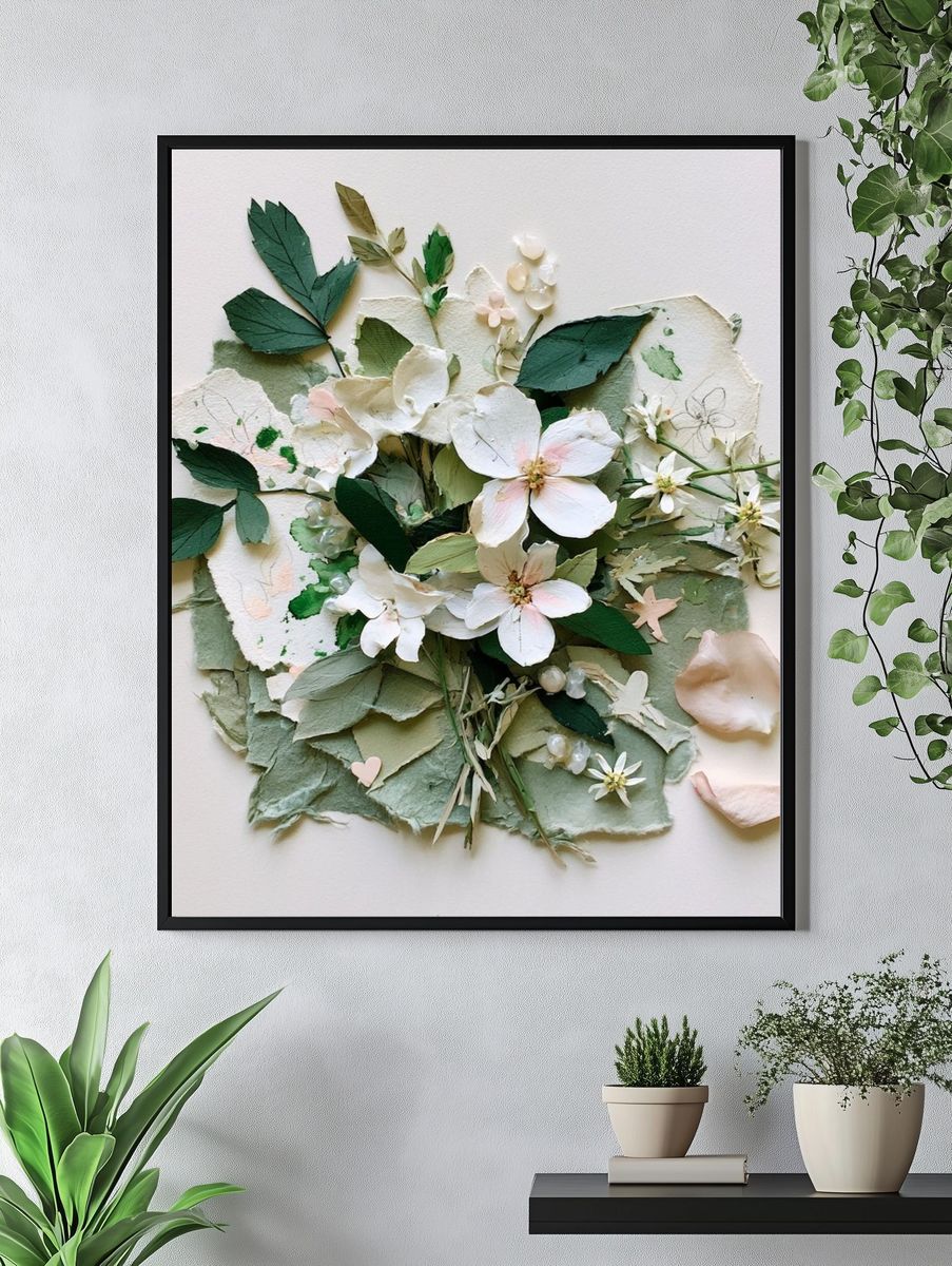 Pressed Floral Collage Botanical Print. — room view 4