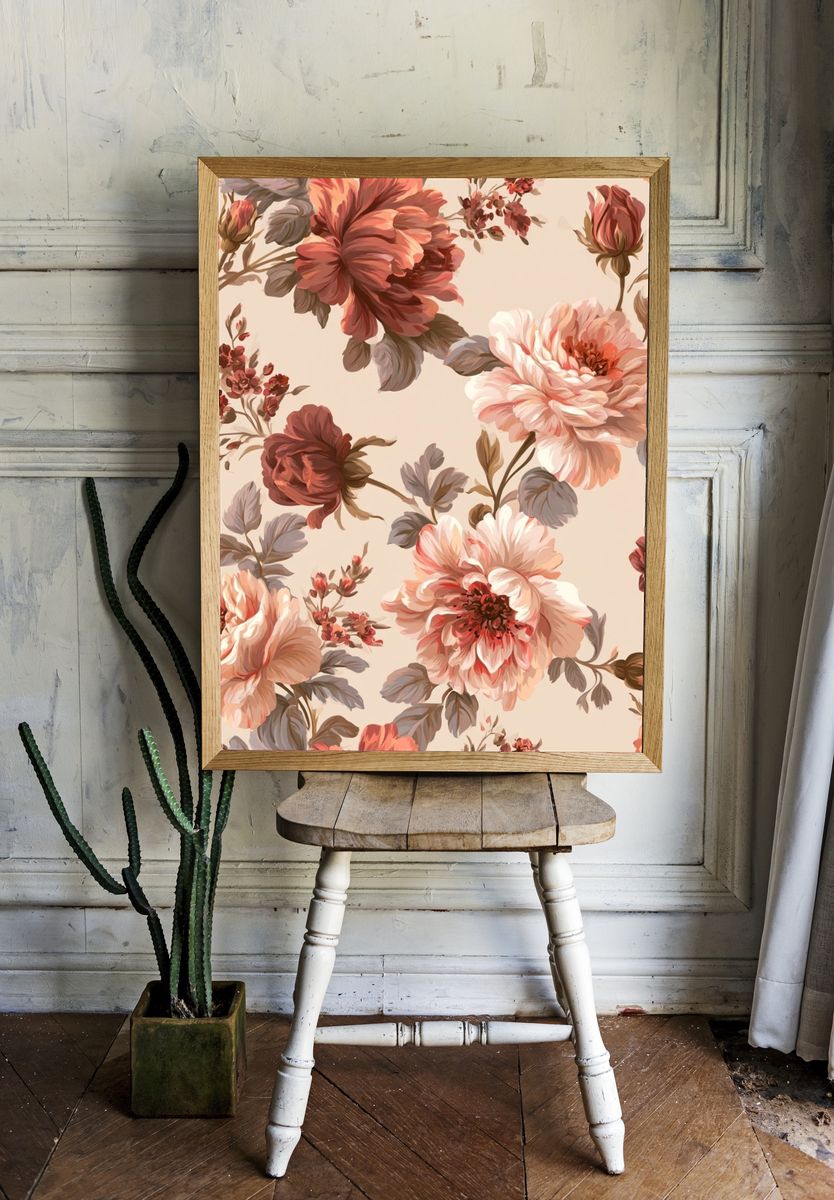 Peony Floral Pattern Poster. — room view 1
