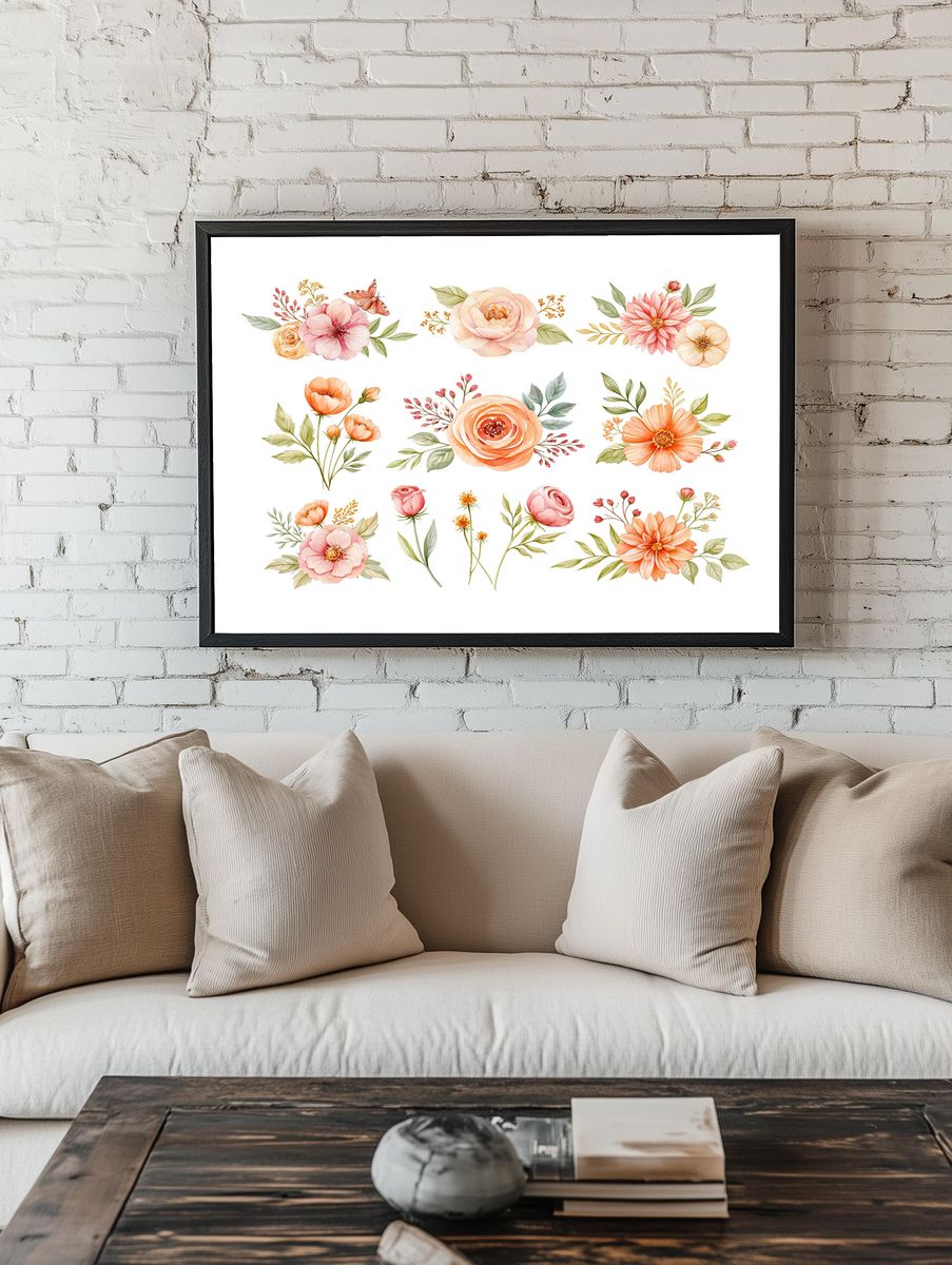 Watercolor Floral Bouquet Poster. room preview