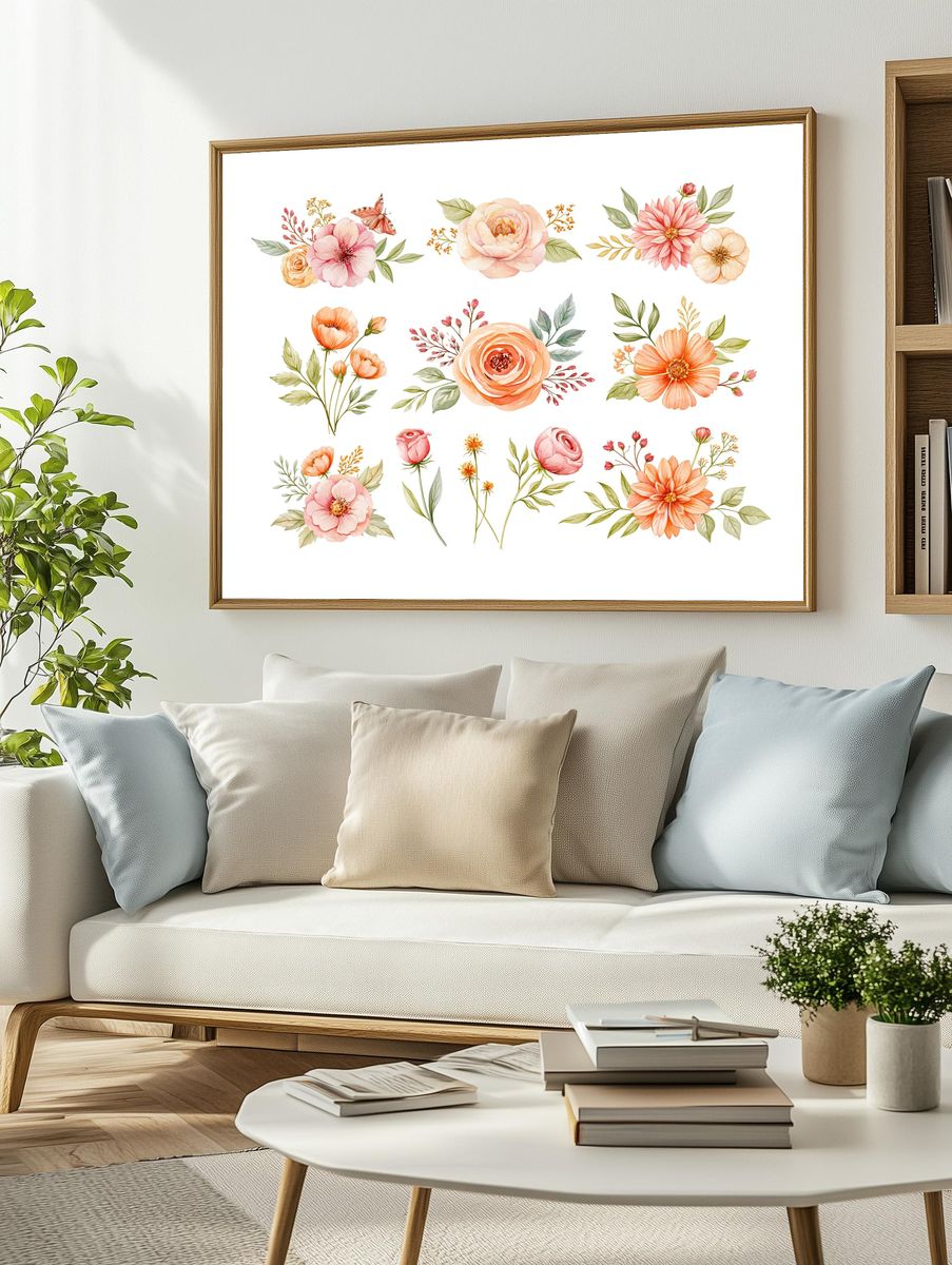 Watercolor Floral Bouquet Poster. — room view 2