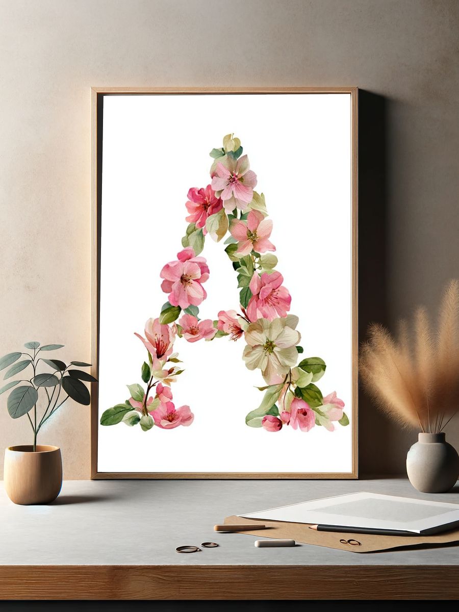 Floral Letter A Botanical Print. — room view 2