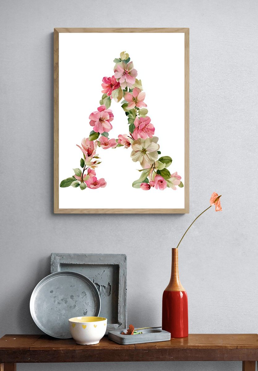 Floral Letter A Botanical Print. — room view 3