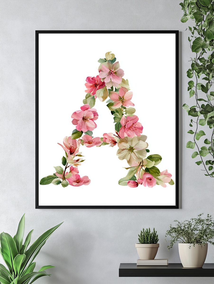 Floral Letter A Botanical Print. — room view 4