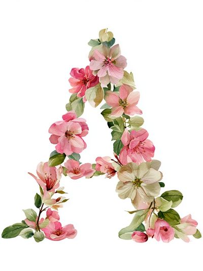 Floral Letter A Botanical Print.
