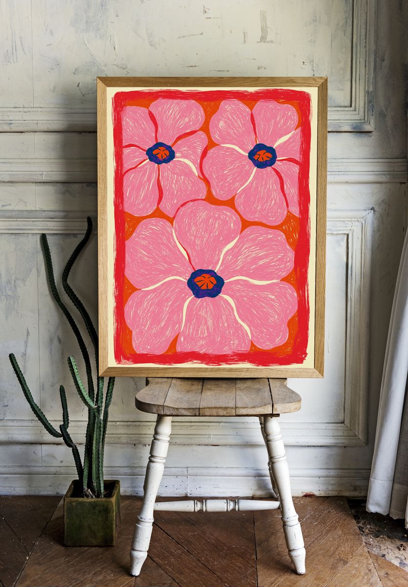 Pink Floral Pattern Illustration Poster. room preview