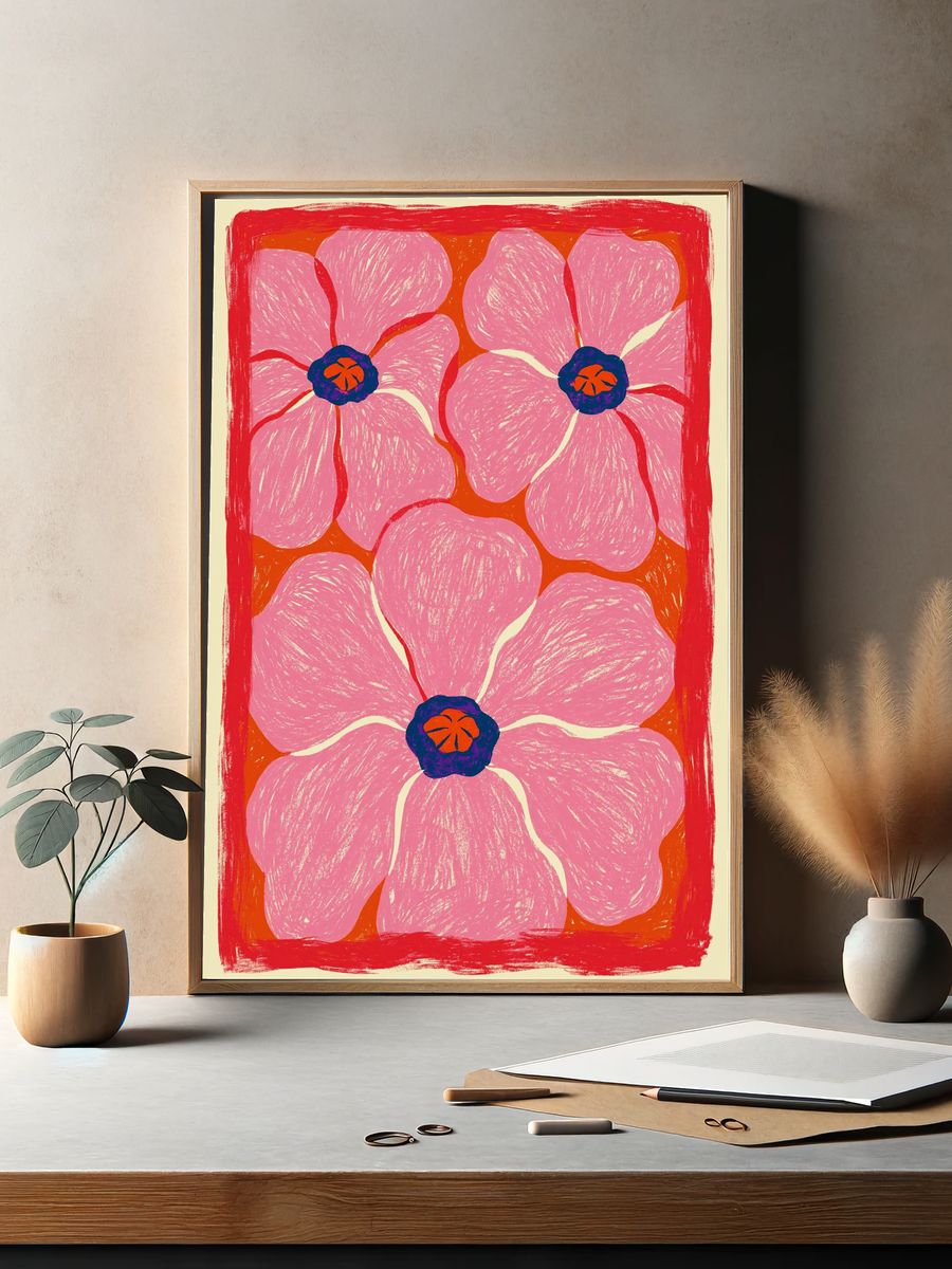 Pink Floral Pattern Illustration Poster. — room view 2