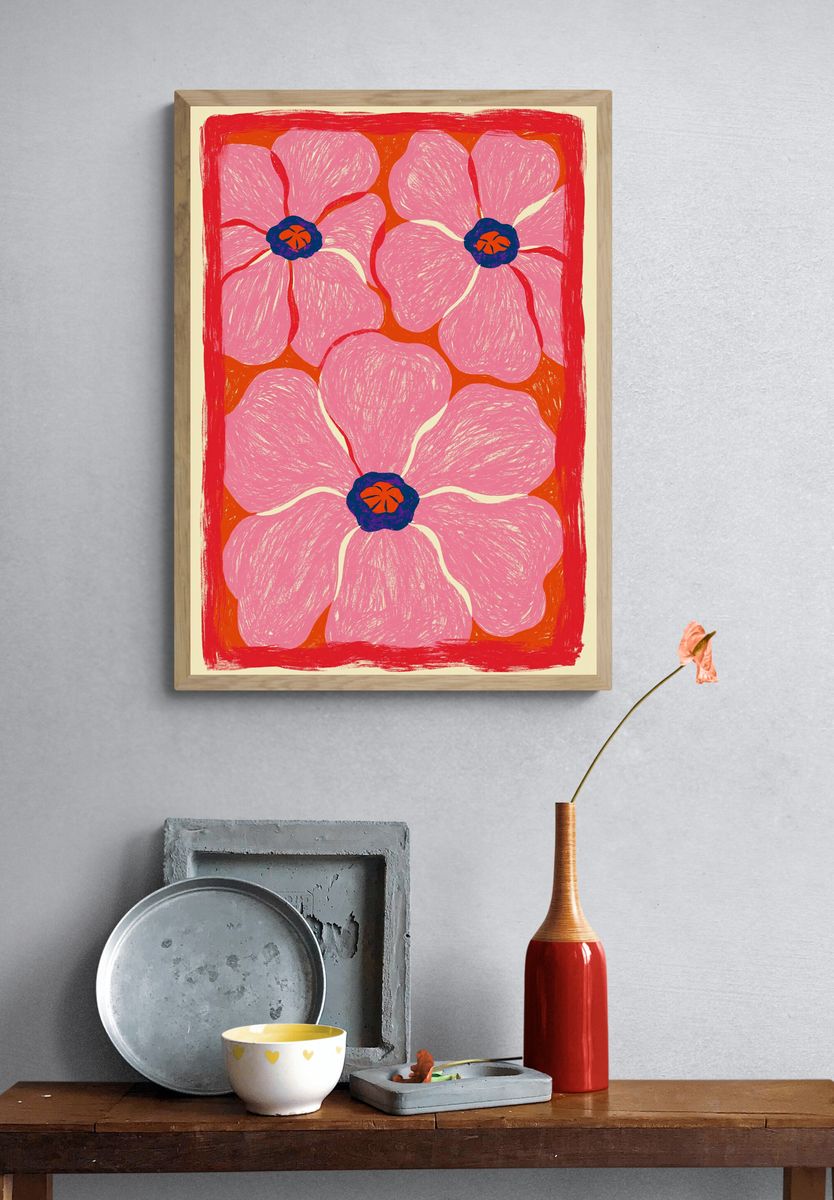 Pink Floral Pattern Illustration Poster. — room view 3
