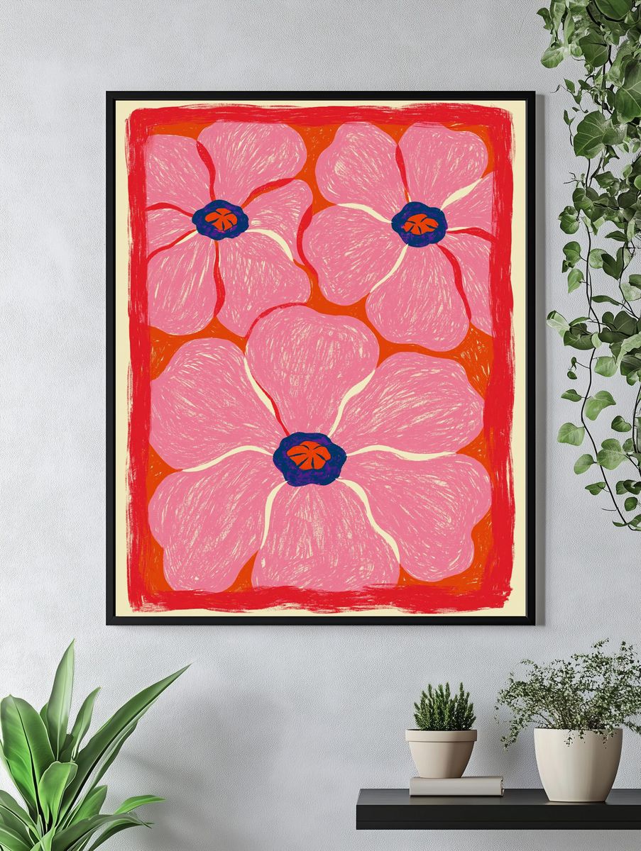 Pink Floral Pattern Illustration Poster. — room view 4