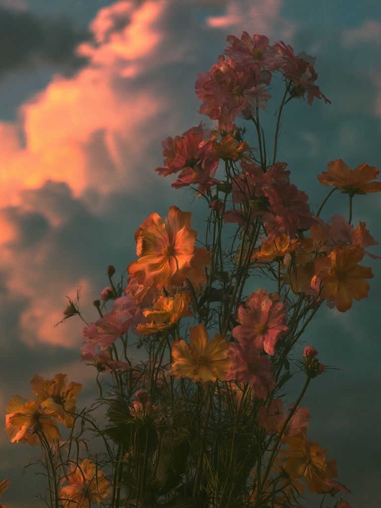 Sunset Cosmos Bloom Poster. poster detail