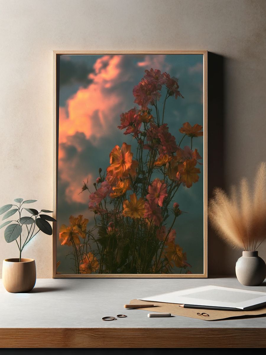 Sunset Cosmos Bloom Poster. — room view 2