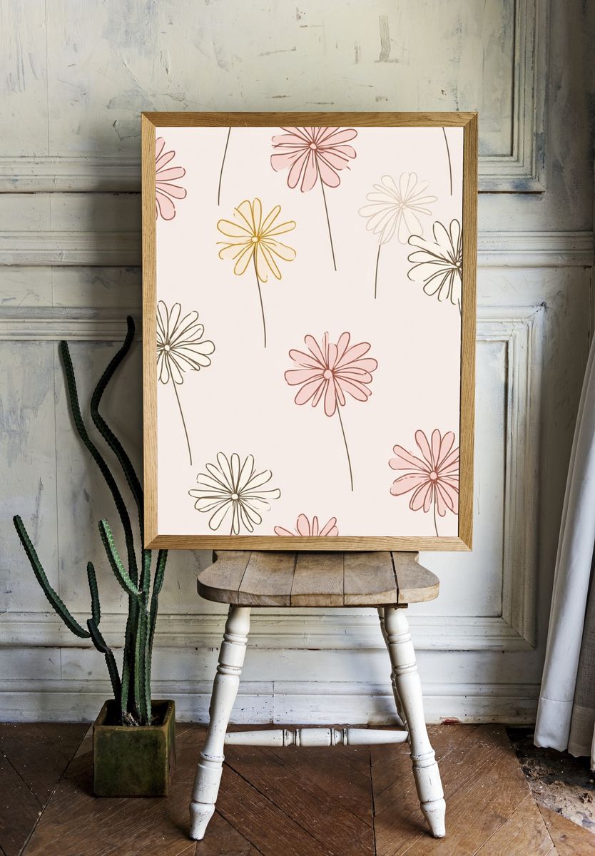 Pastel Daisy Line Art Poster. — room view 1
