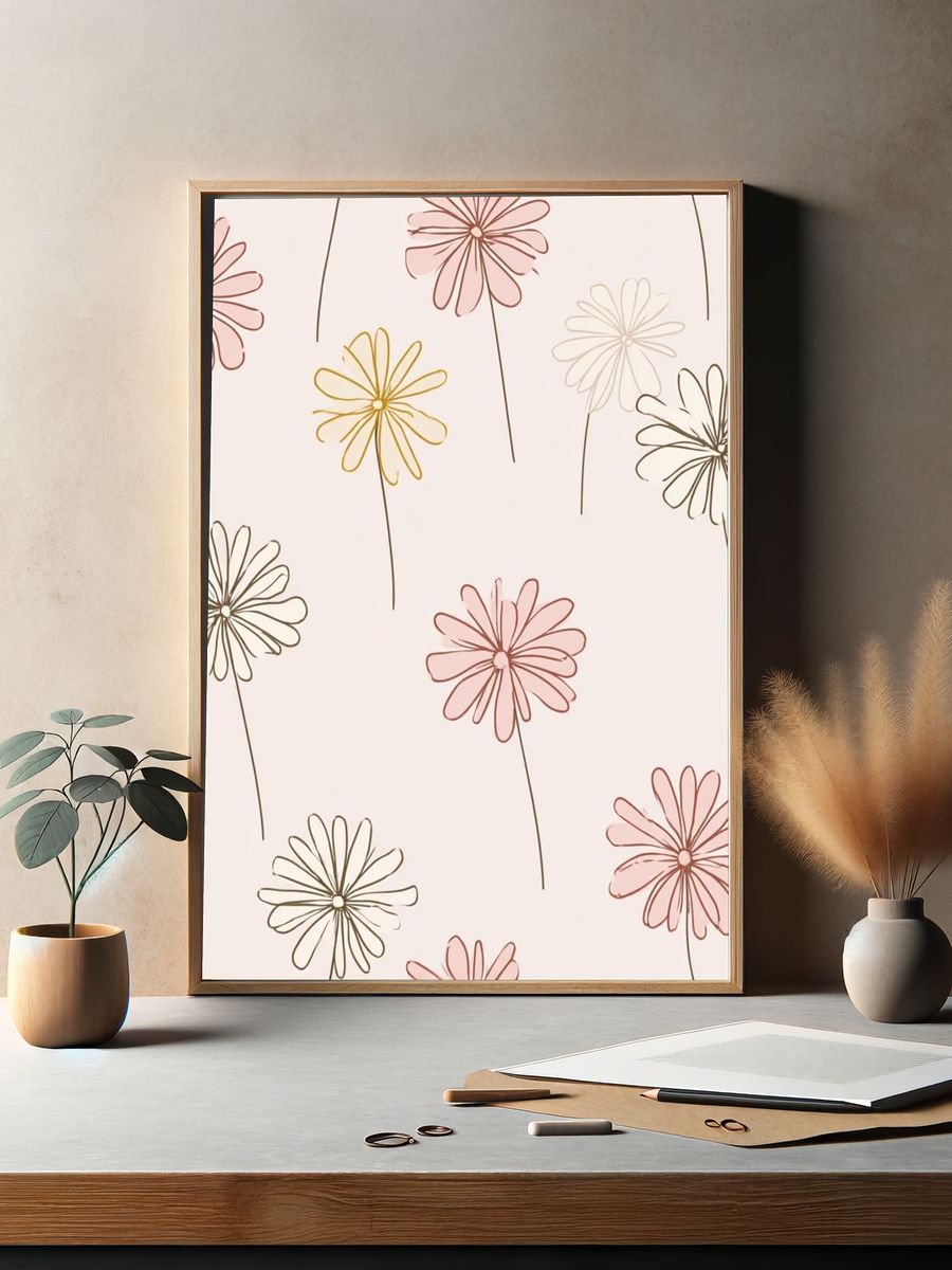 Pastel Daisy Line Art Poster. — room view 2