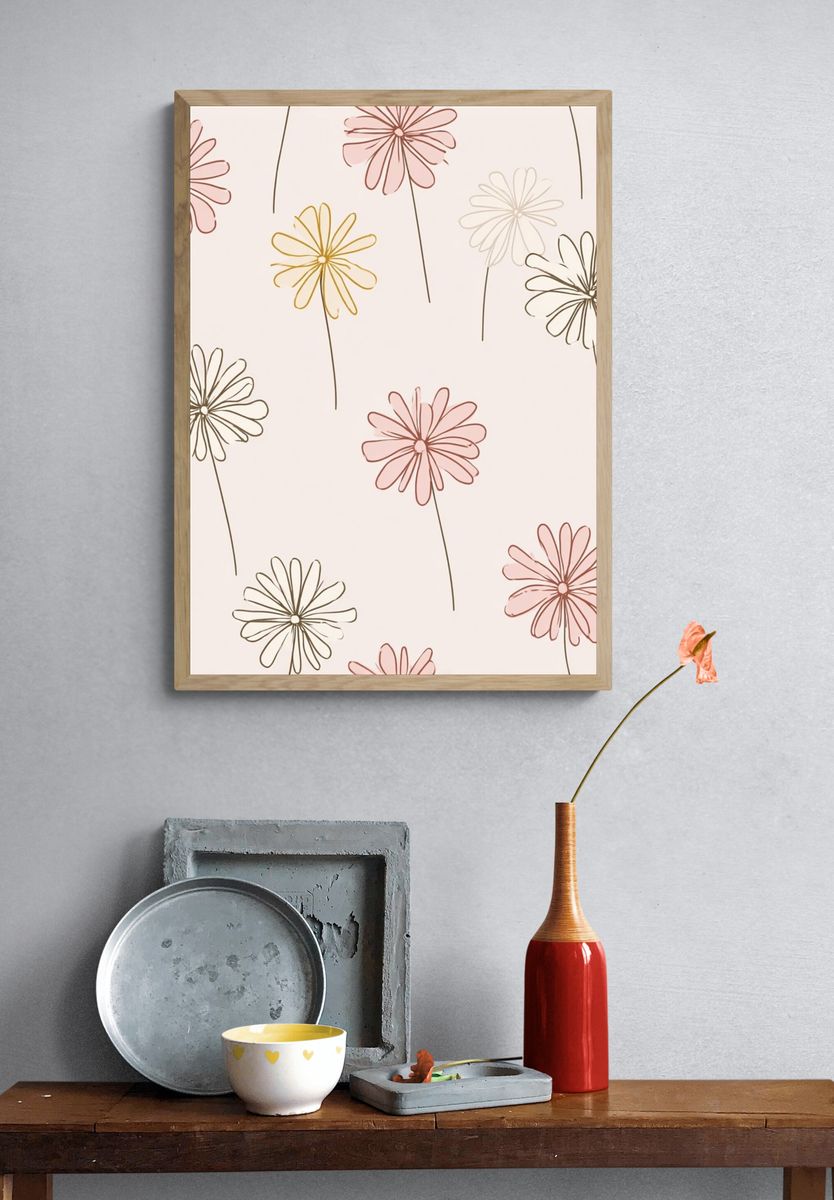 Pastel Daisy Line Art Poster. — room view 3
