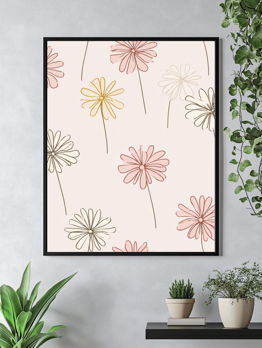 Pastel Daisy Line Art Poster. — room view 4