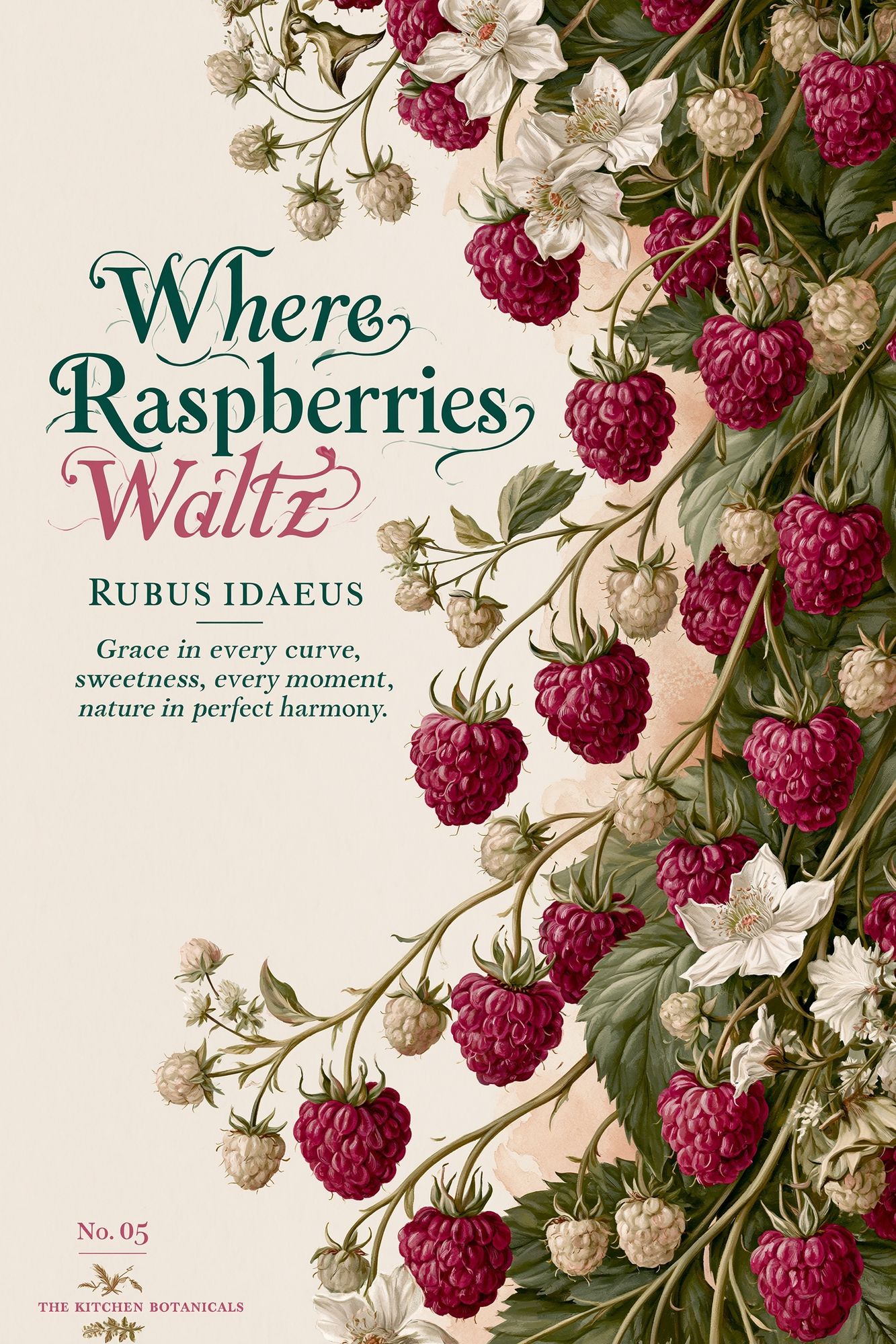 Where Raspberries Waltz Botanical Print. poster detail